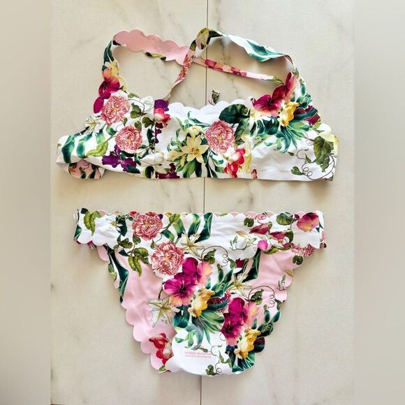 NWT Anthropologie PilyQ Pink White seamless wave reversible bikini